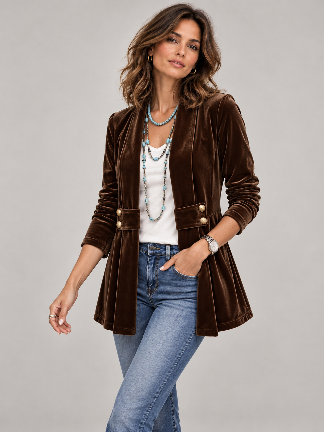 Amélie™ | Veste ouverte manches longues col à revers vintage