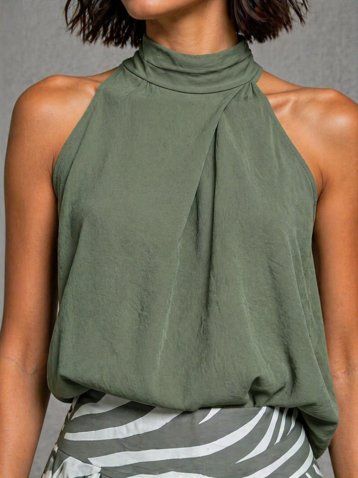 Camille | Ensemble élégant avec pantalon fluide imprimé et top col haut