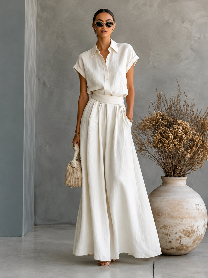 Aveline | Ensemble élégant avec chemise et jupe longue fluide