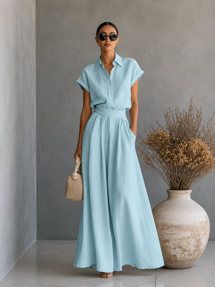 Aveline | Ensemble élégant avec chemise et jupe longue fluide