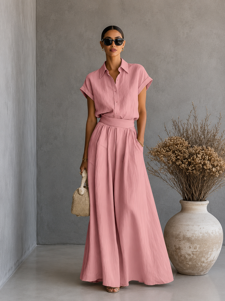 Aveline | Ensemble élégant avec chemise et jupe longue fluide
