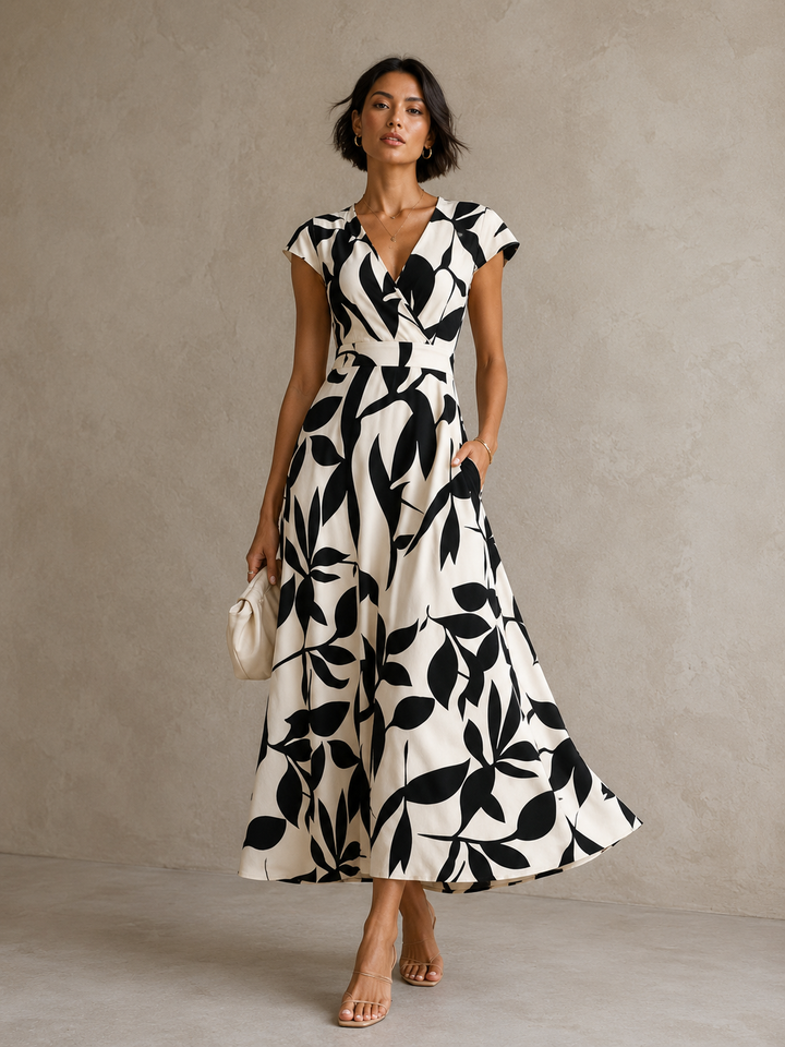 Elise | Robe midi élégante à imprimé graphique et coupe flatteuse