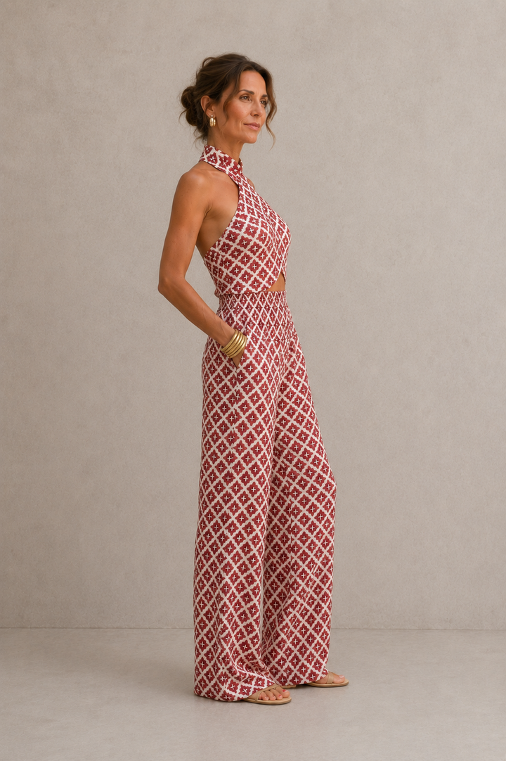 Mila | Ensemble élégant deux pièces avec top halter et pantalon large