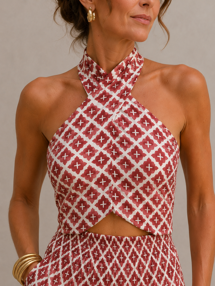 Mila | Ensemble élégant deux pièces avec top halter et pantalon large