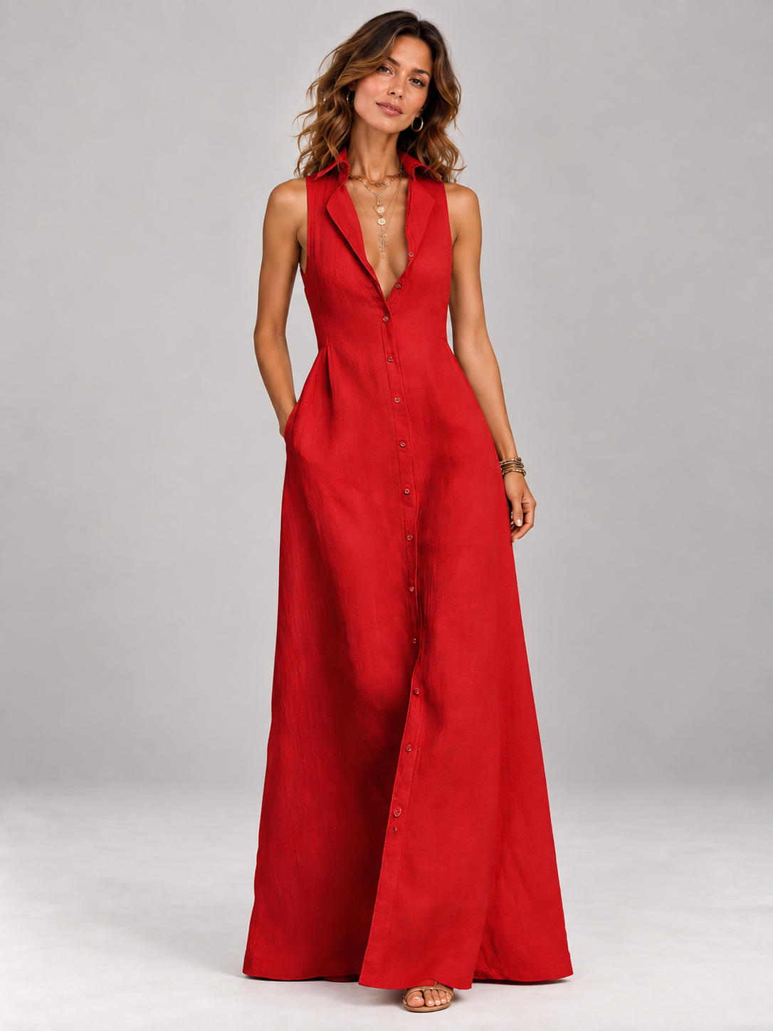 Élise | Robe longue élégante sans manches avec coupe fluide