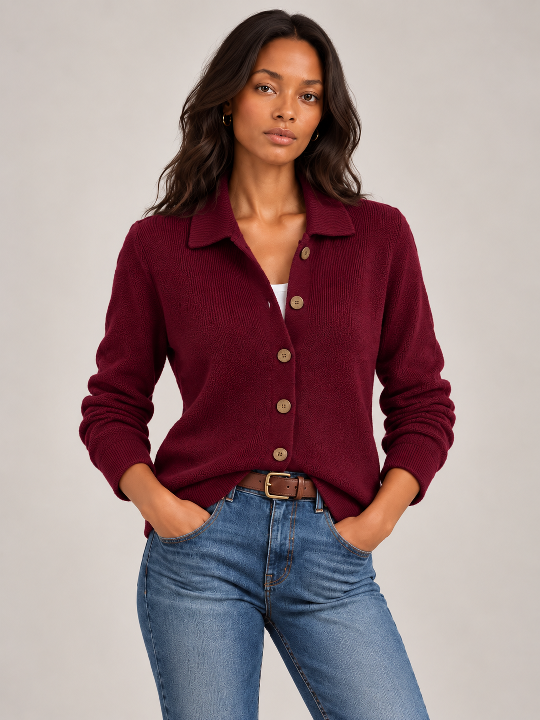 Odette™ | Veste en tricot avec col et boutons
