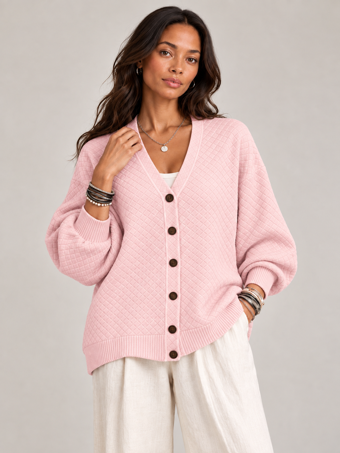 Léonie™ | Veste en tricot matelassée avec boutons