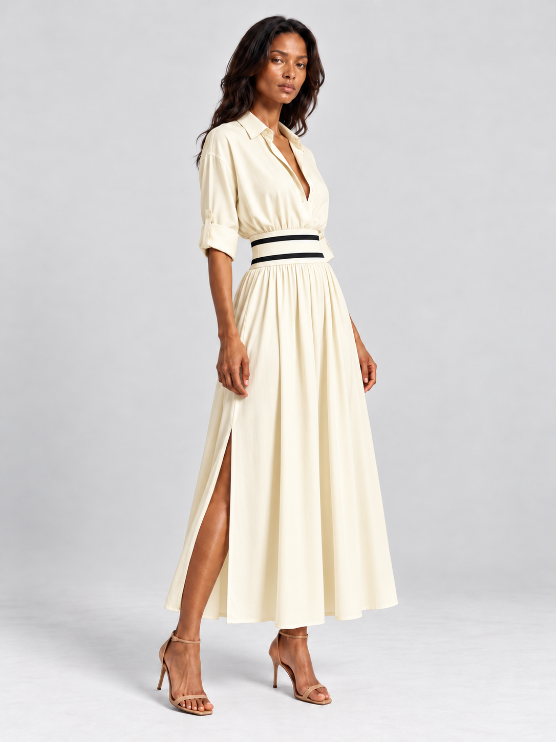Amélie | Robe élégante fluide avec ceinture taille haute