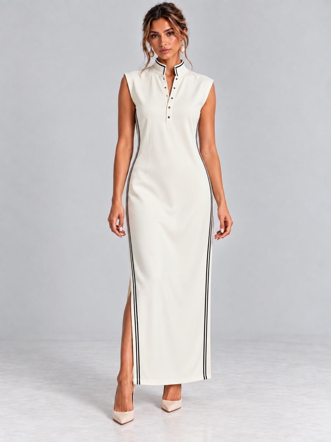 Claire | Robe longue élégante avec coupe fluide et col moderne