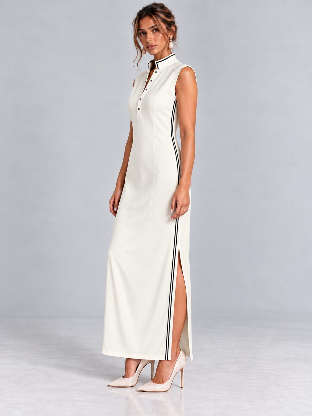 Claire | Robe longue élégante avec coupe fluide et col moderne