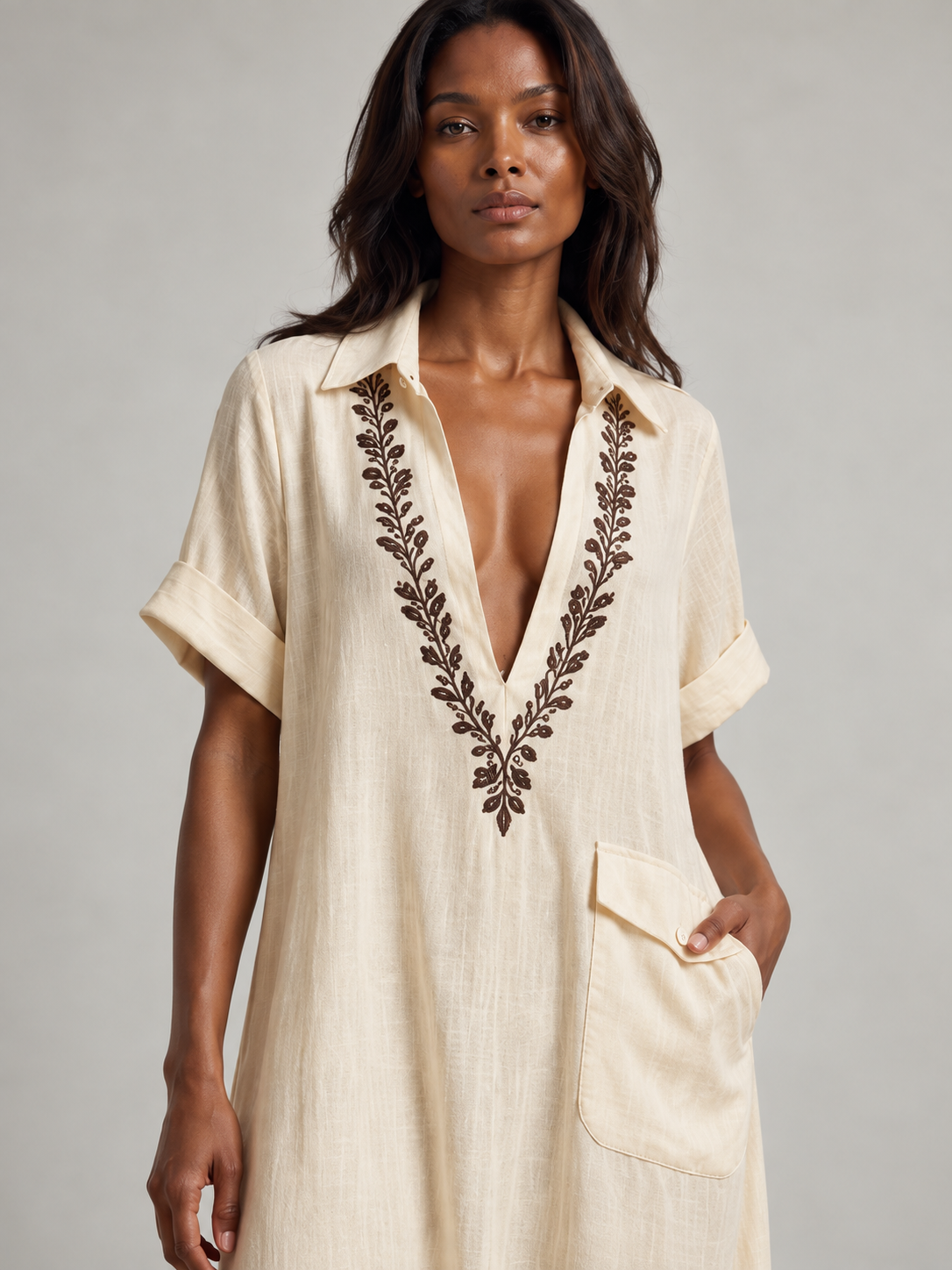 Camille | Robe longue bohème élégante avec broderie et coupe fluide