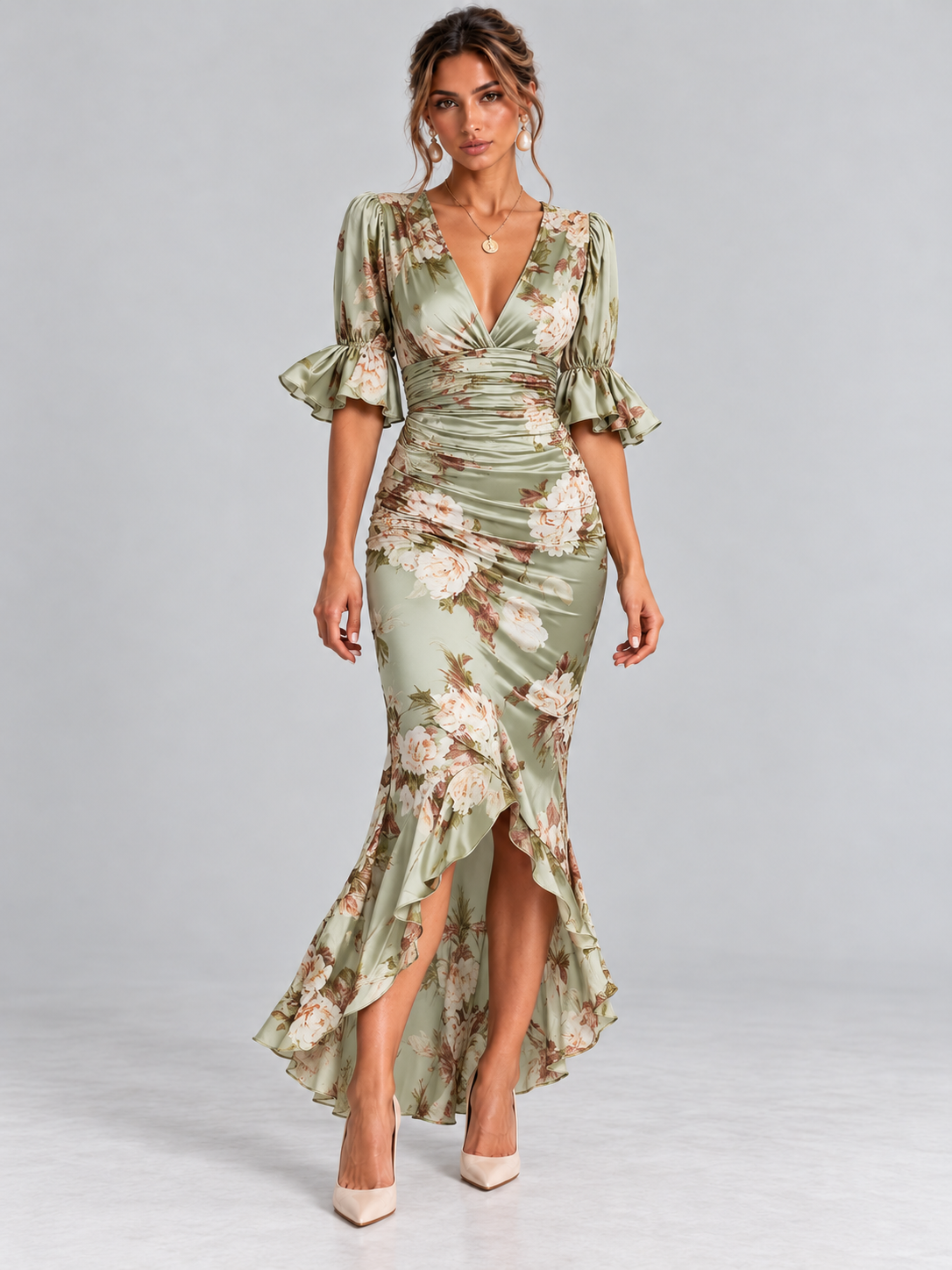 Camille | Robe élégante fleurie avec coupe cintrée et détails fluides