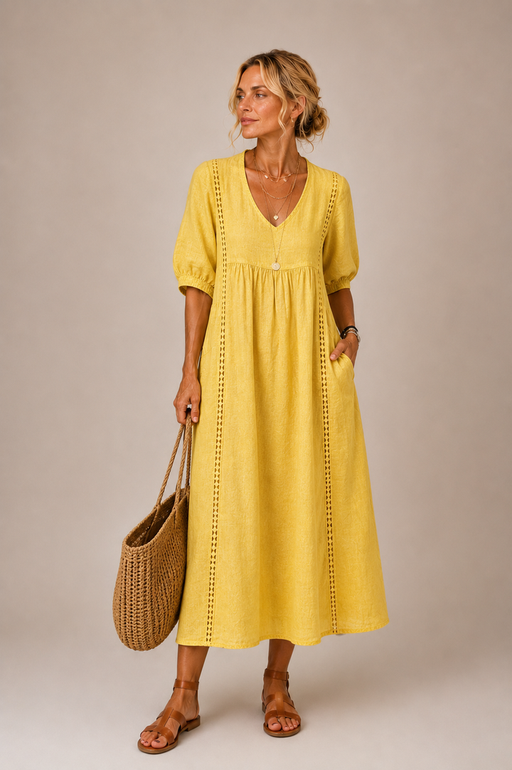 Madeleine™ | Robe en Lin et Coton Dentelée