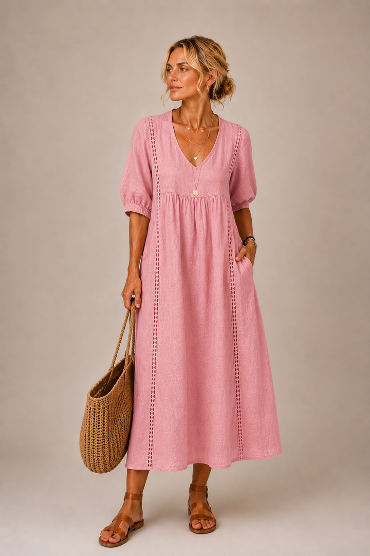 Madeleine™ | Robe en Lin et Coton Dentelée