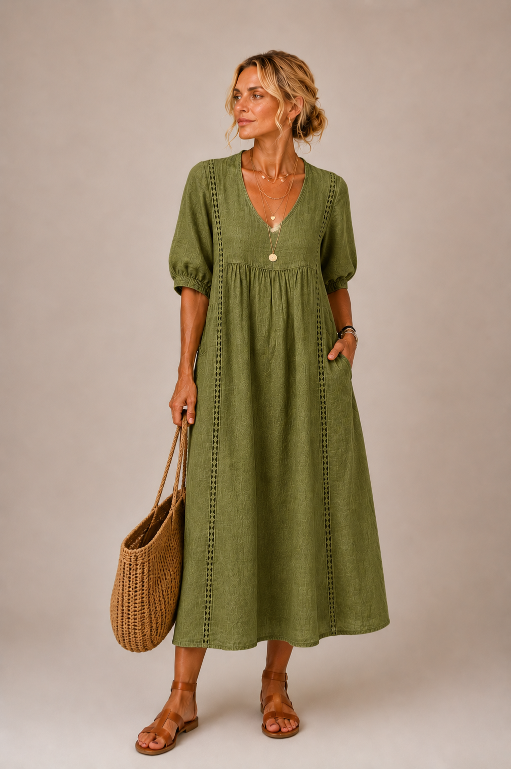 Madeleine™ | Robe en Lin et Coton Dentelée