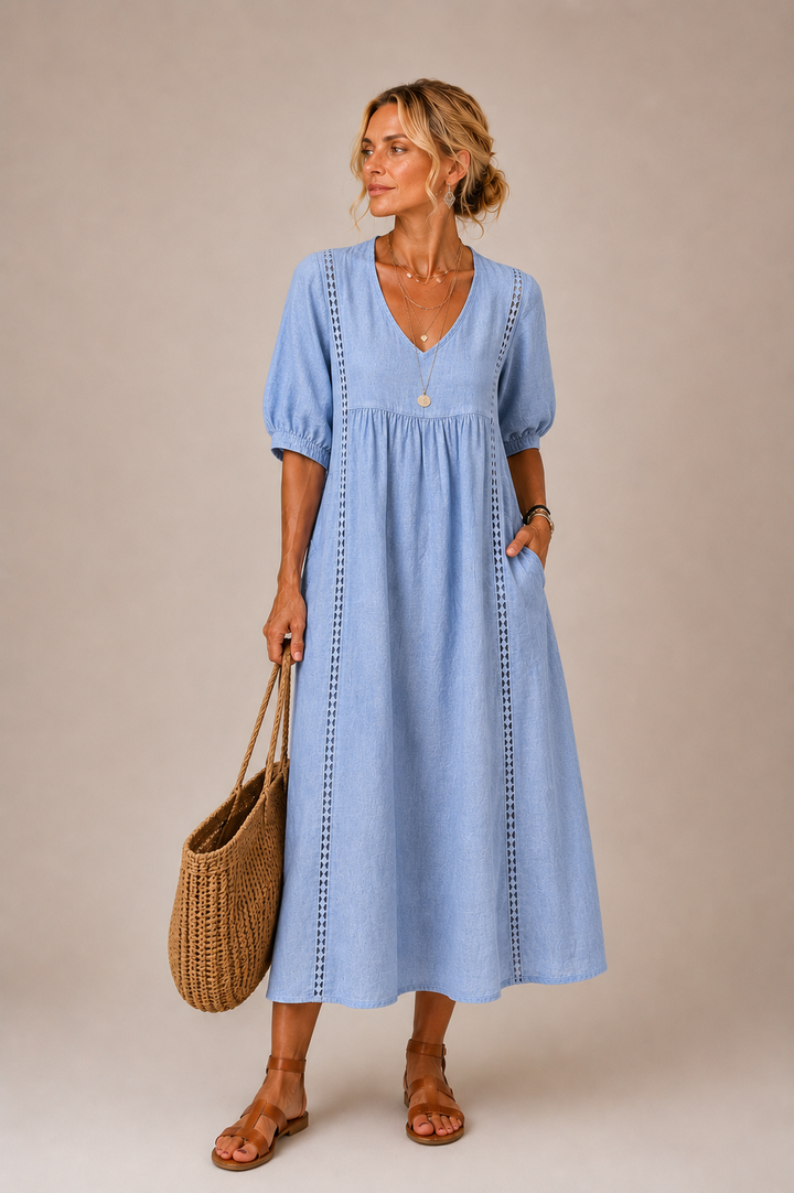 Madeleine™ | Robe en Lin et Coton Dentelée