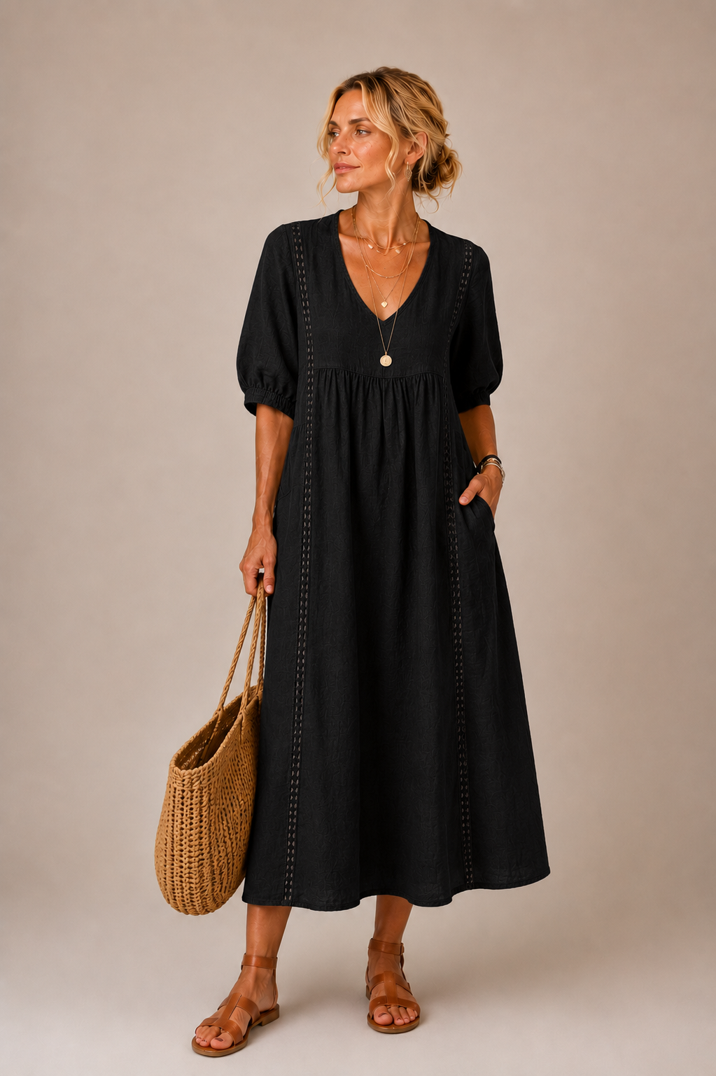 Madeleine™ | Robe en Lin et Coton Dentelée