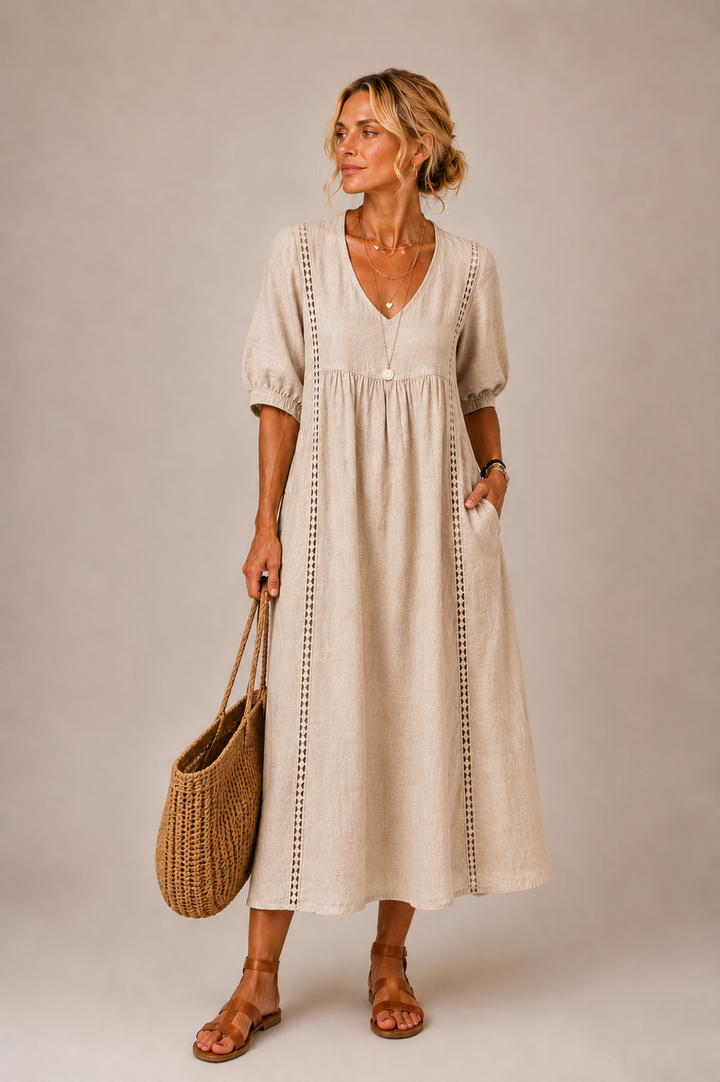 Madeleine™ | Robe en Lin et Coton Dentelée