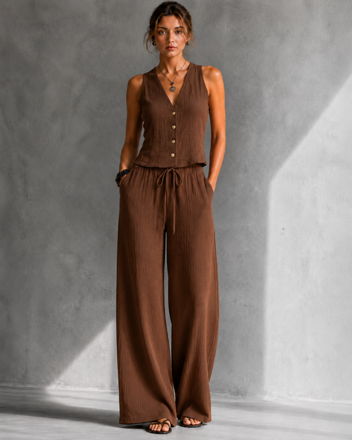 Élise | Ensemble fluide à gilet boutonné