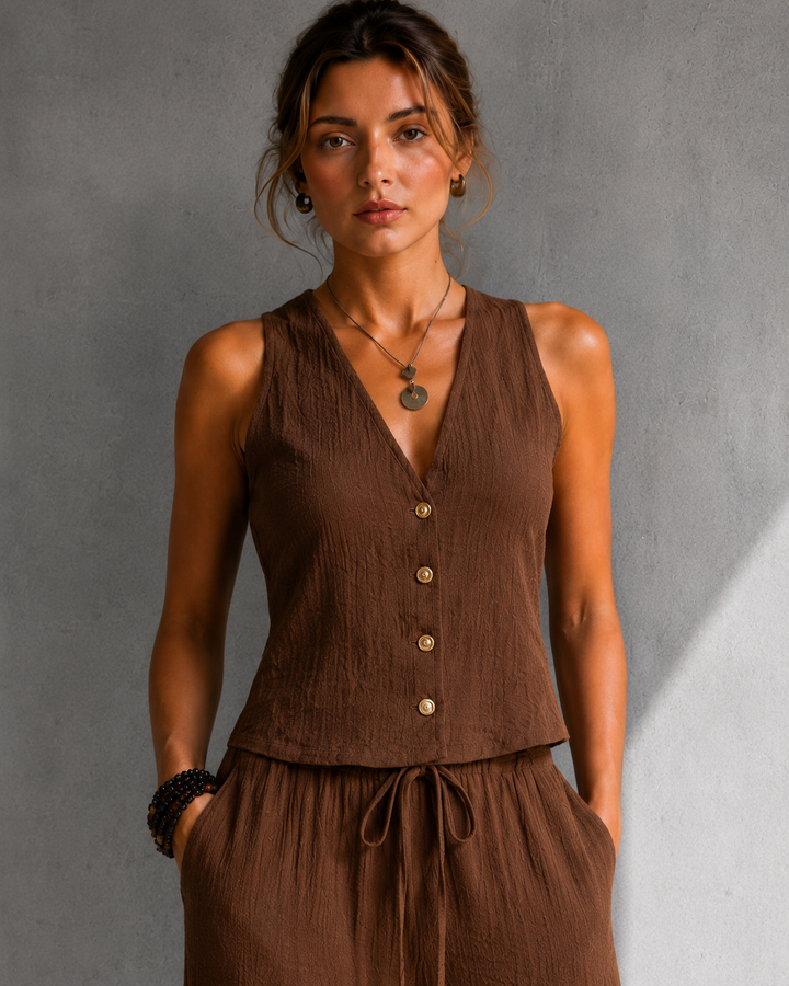 Élise | Ensemble fluide à gilet boutonné