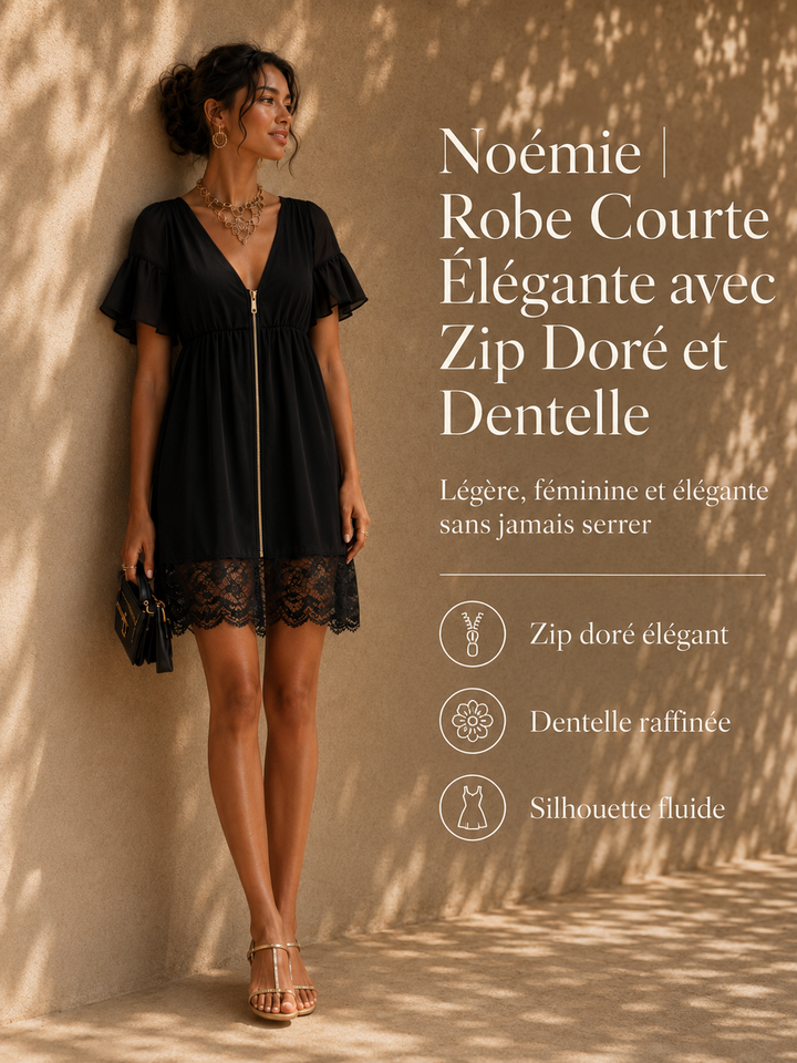 Noémie | Robe Courte Élégante avec Zip Doré et Dentelle