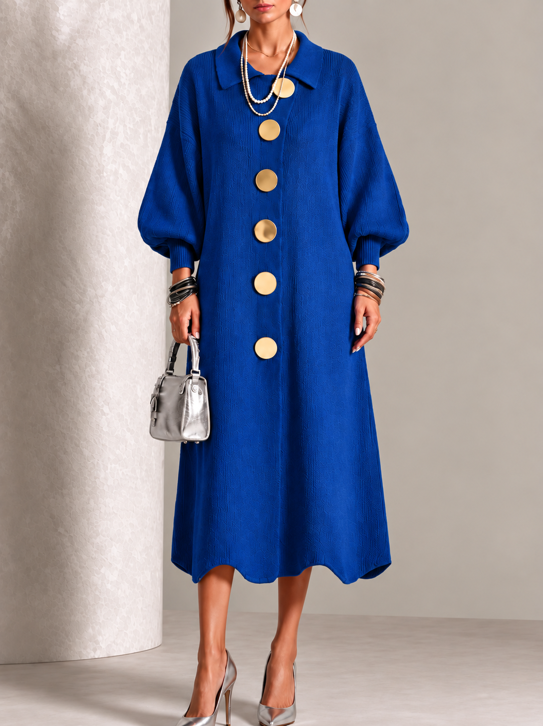 Camille™ | Robe longue élégante à boutons dorés