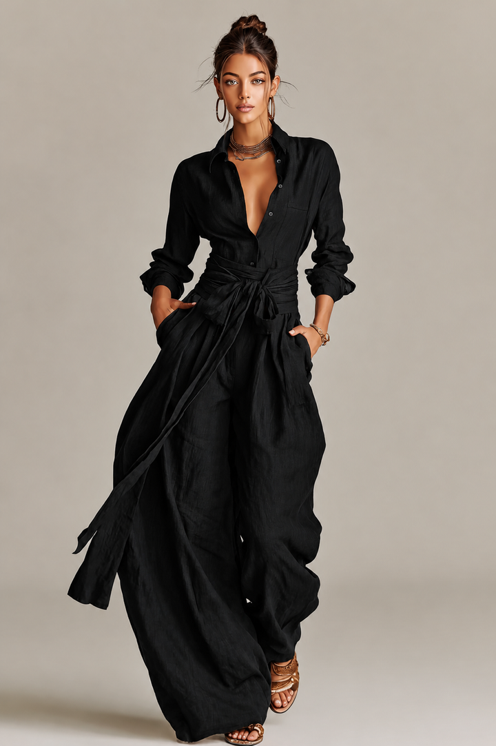 Noémie | Ensemble 2 pièces élégant fluide avec ceinture et coupe large