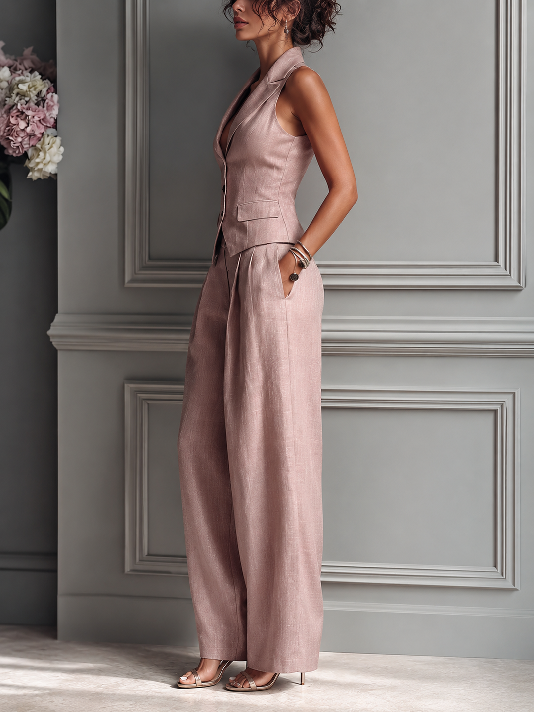 Amélie | Ensemble élégant avec gilet et pantalon large