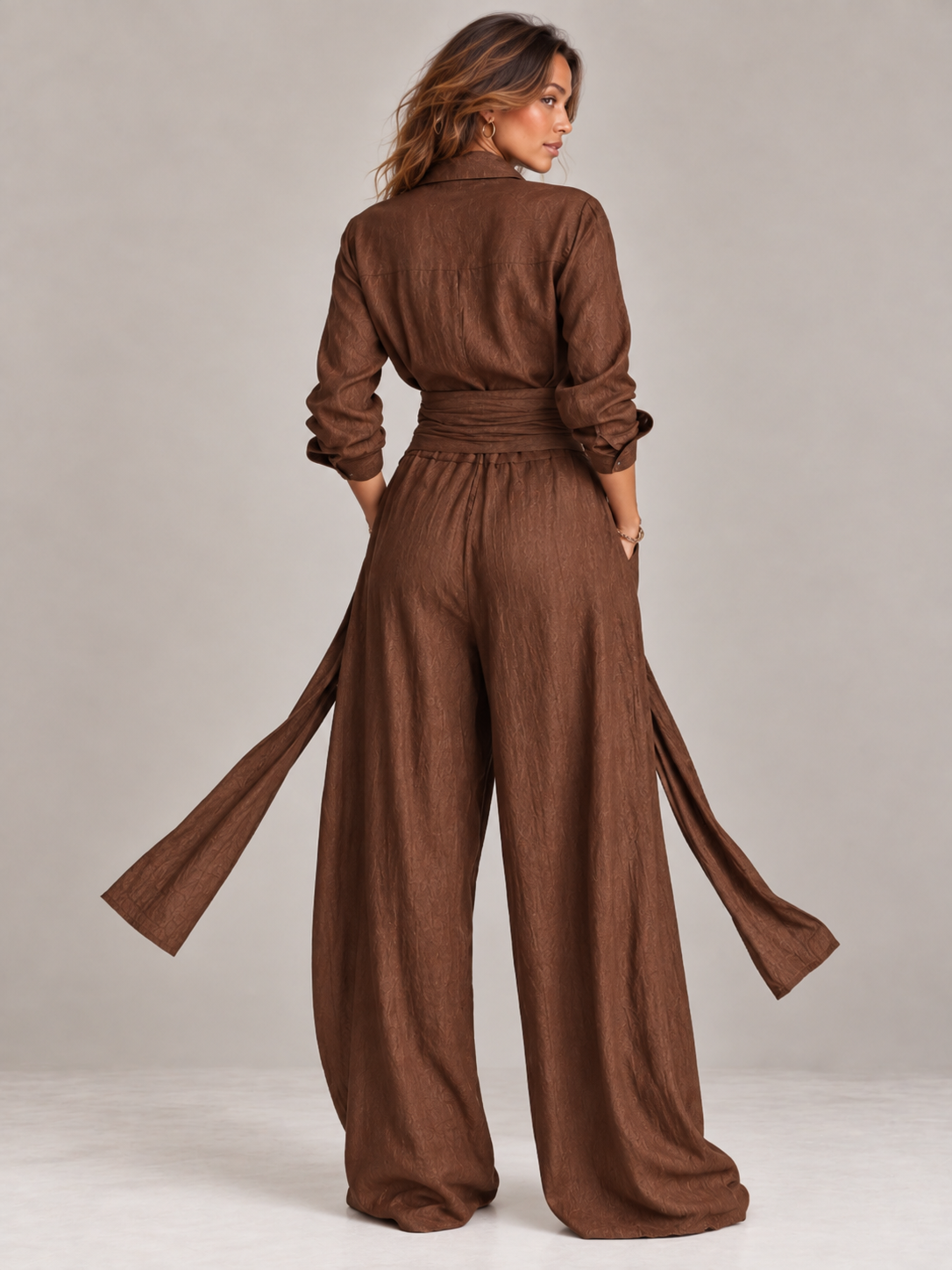 Noémie | Ensemble 2 pièces élégant fluide avec ceinture et coupe large