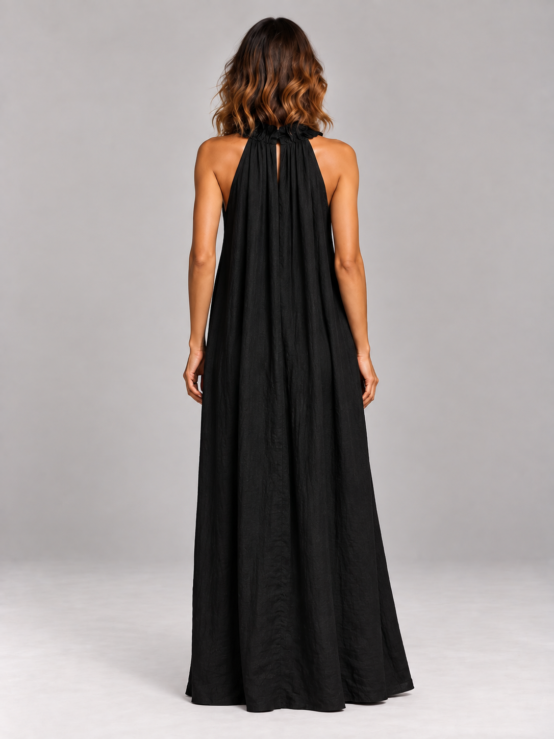 Chloé | Robe longue fluide avec col volanté élégant