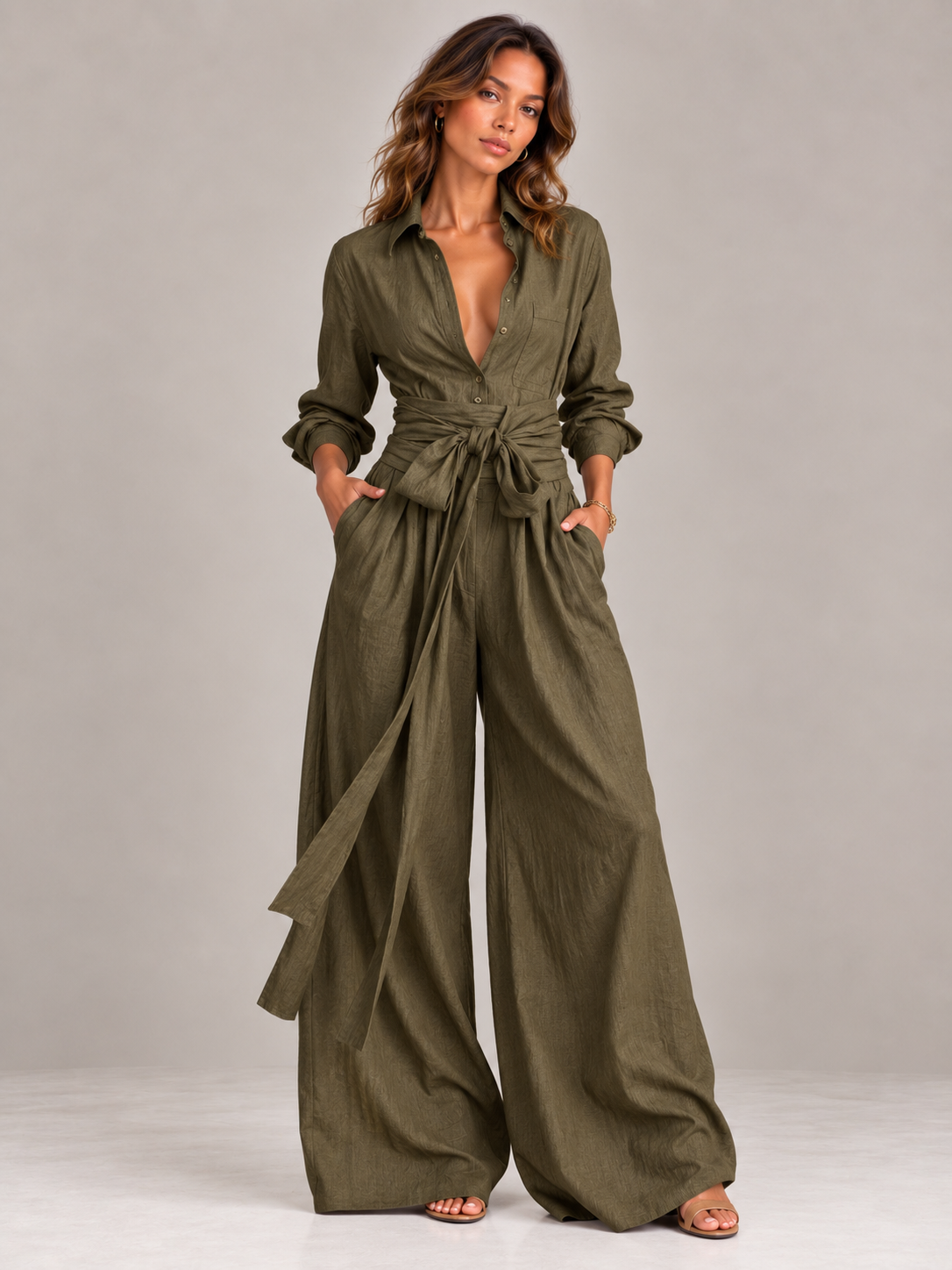 Noémie | Ensemble 2 pièces élégant fluide avec ceinture et coupe large