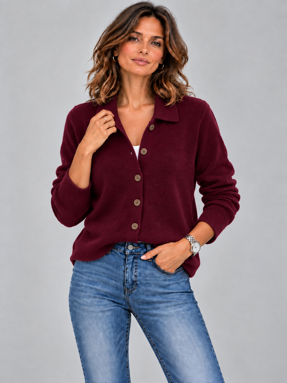 Odette™ | Veste en tricot avec col et boutons