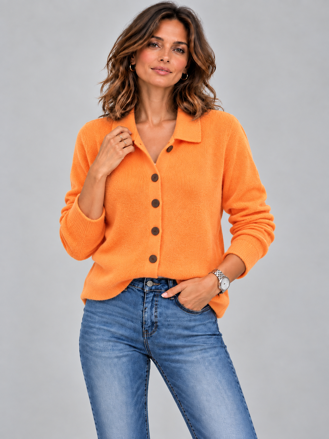 Odette™ | Veste en tricot avec col et boutons