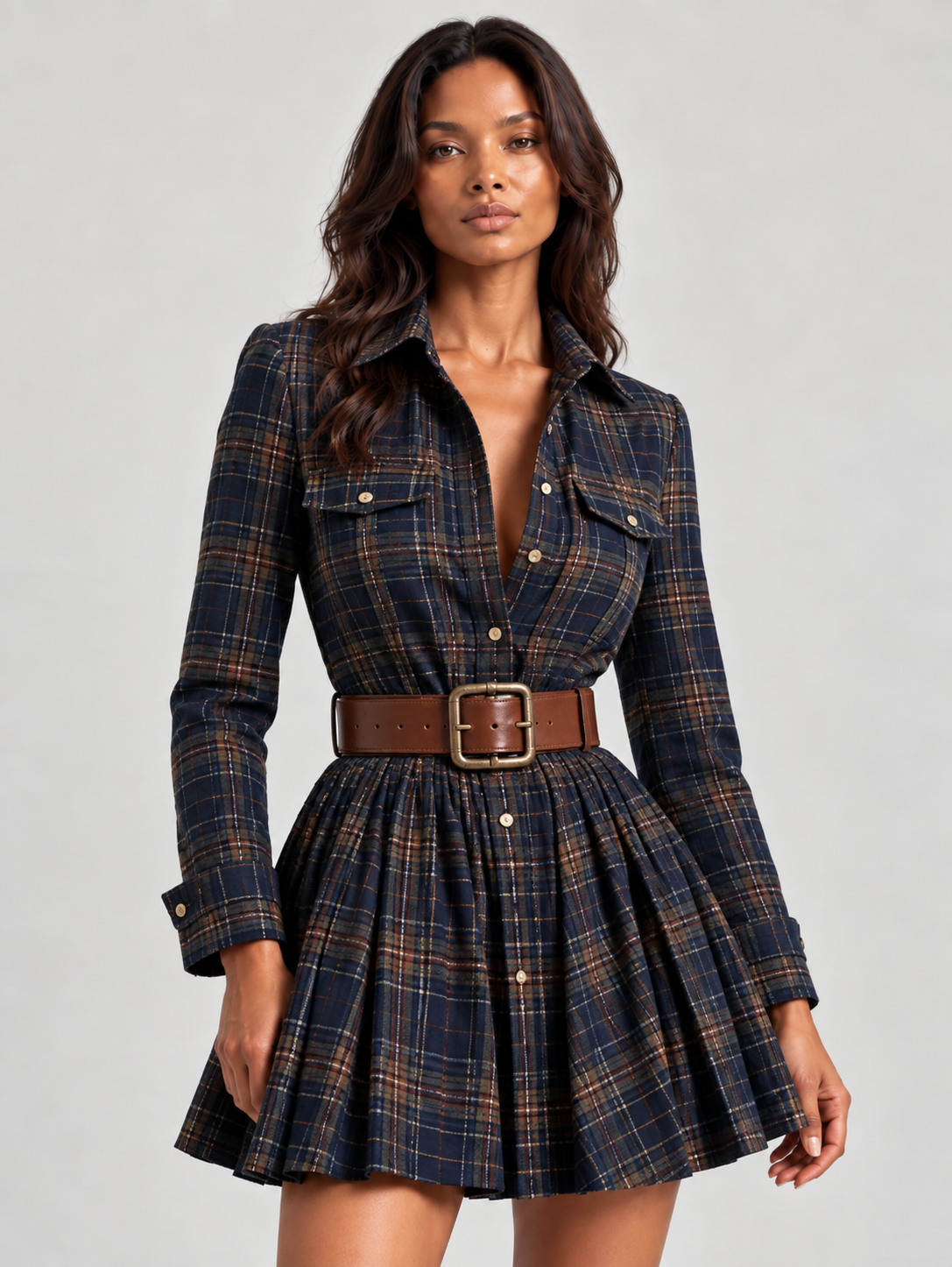 Élodie™ | Robe mini à carreaux avec ceinture