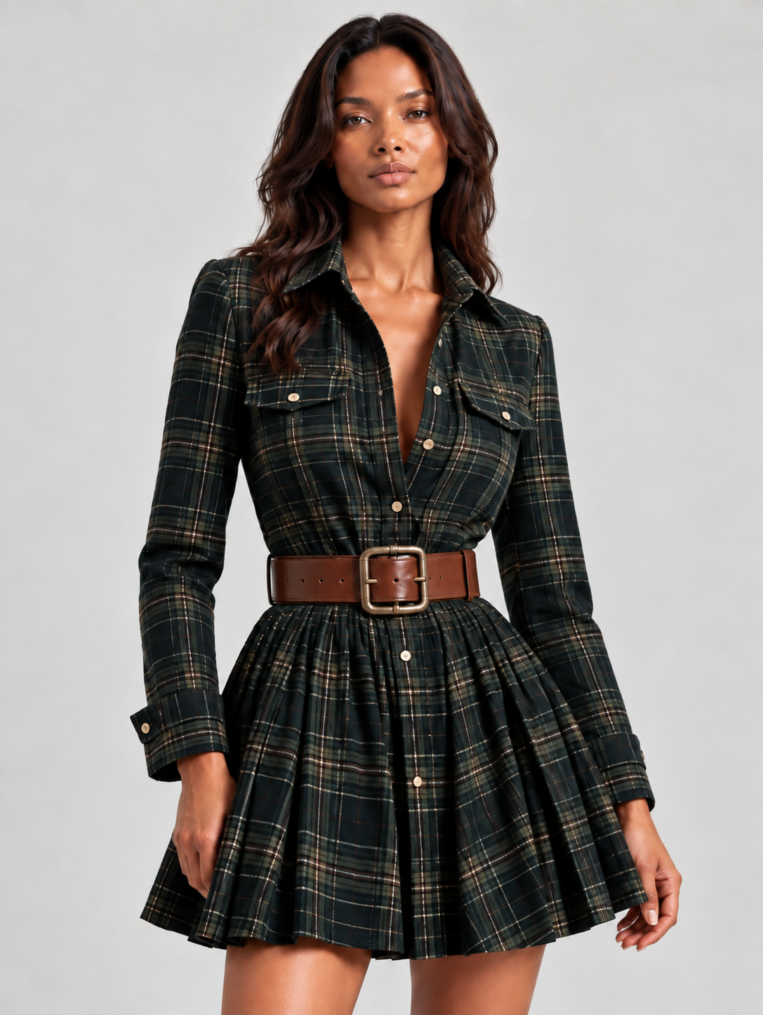 Élodie™ | Robe mini à carreaux avec ceinture