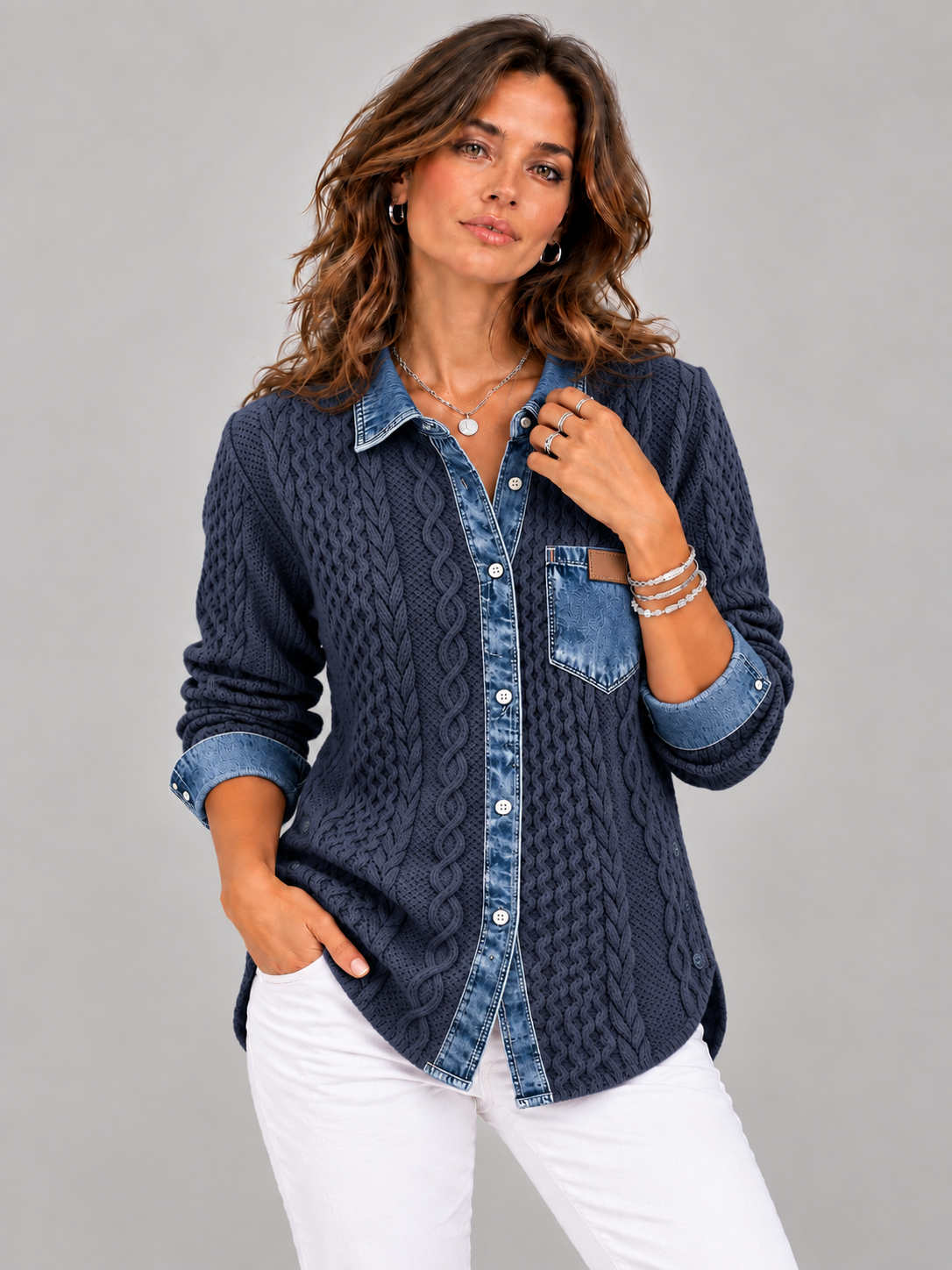 Monique™ | Veste en maille avec détails denim