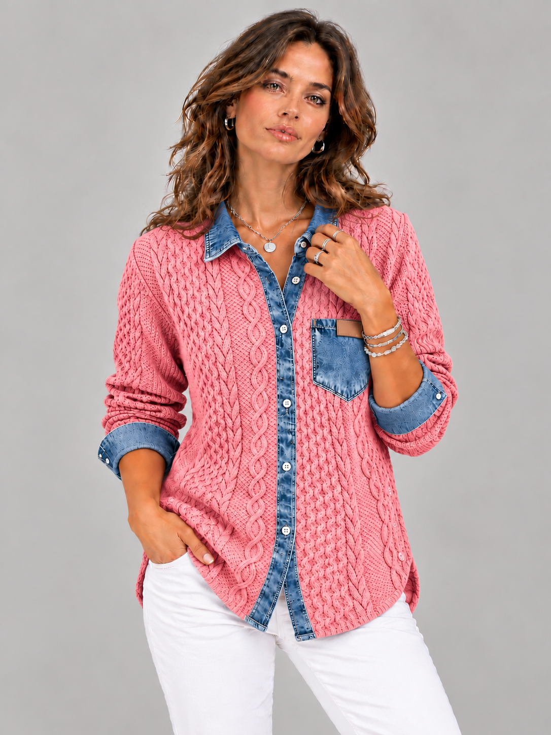 Monique™ | Veste en maille avec détails denim