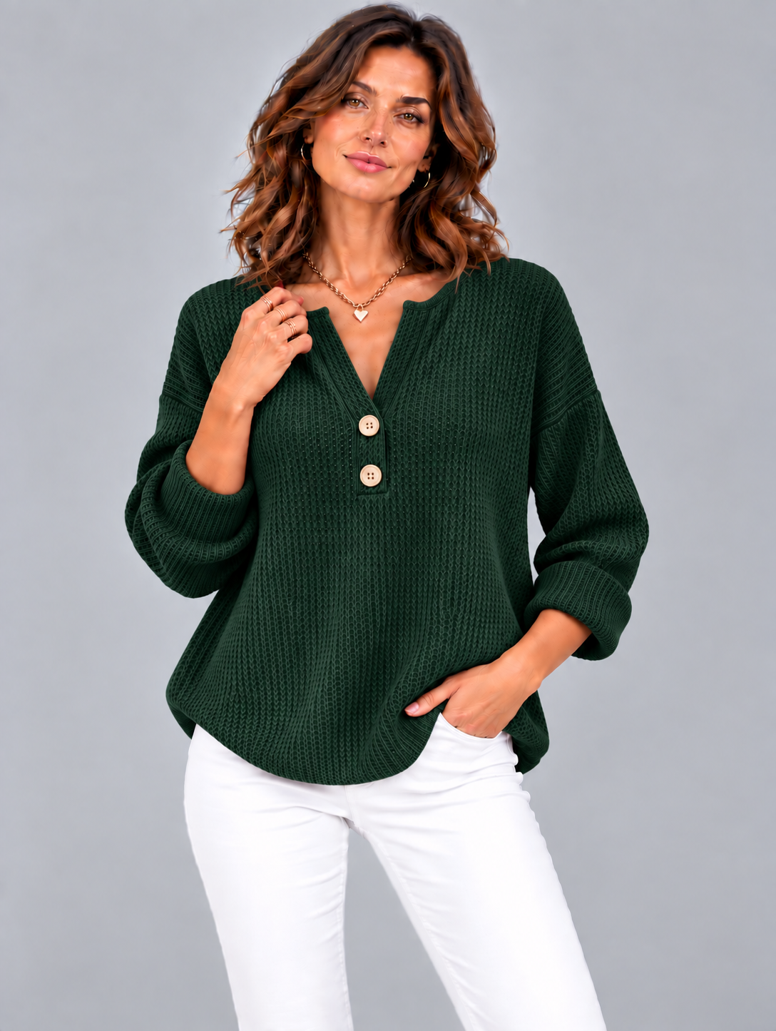 Lucienne™ | T-shirt Henley à texture gaufrée avec boutons