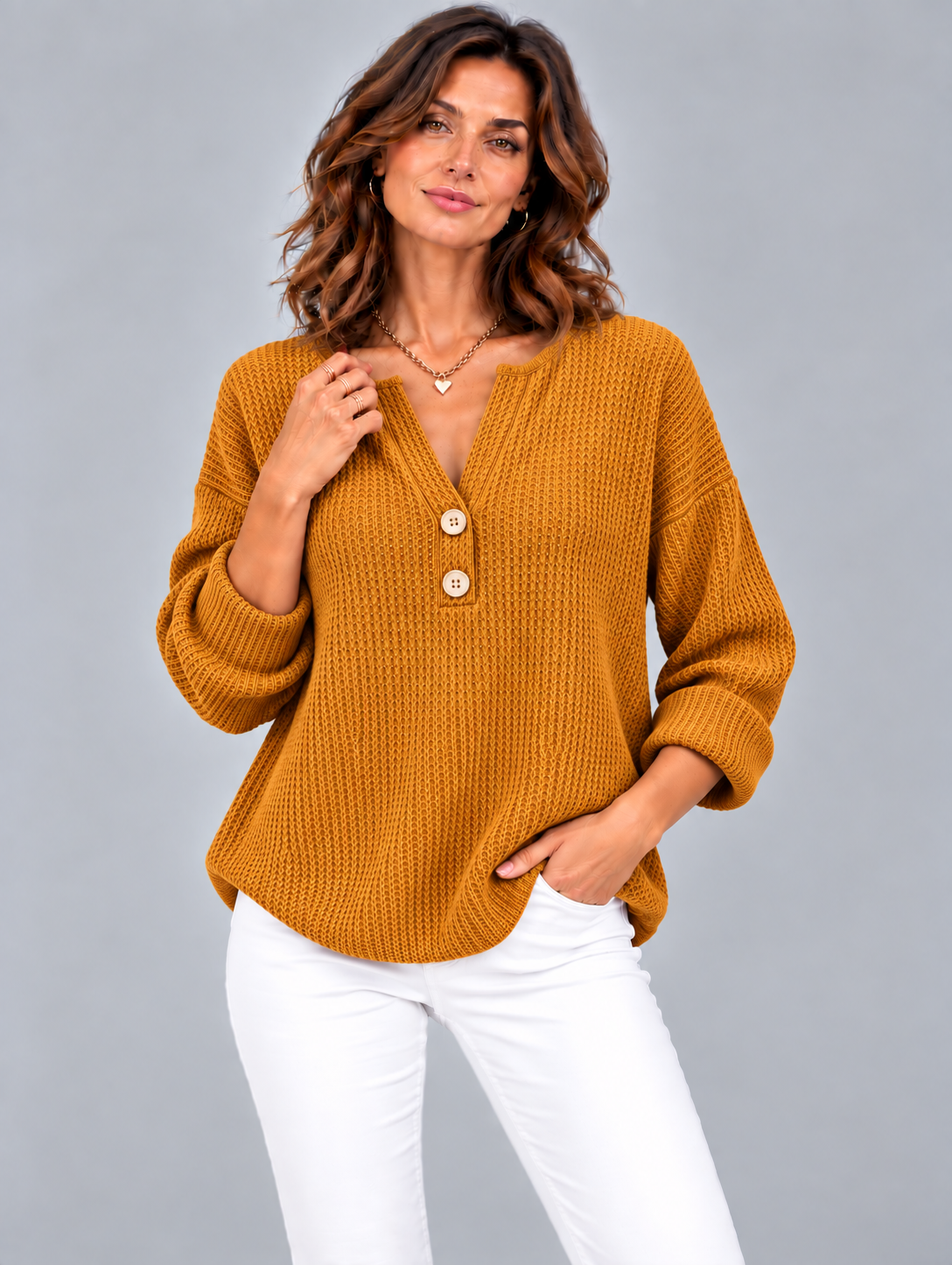 Lucienne™ | T-shirt Henley à texture gaufrée avec boutons