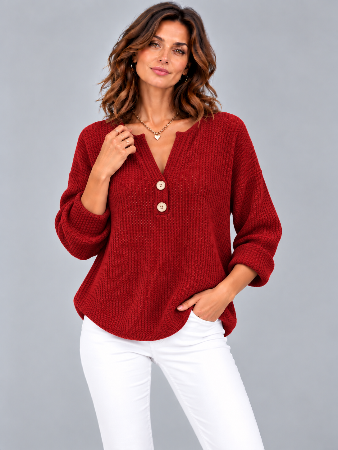 Lucienne™ | T-shirt Henley à texture gaufrée avec boutons