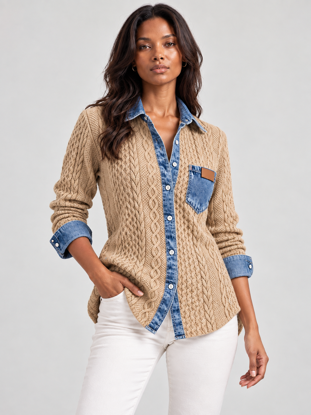 Monique™ | Veste en maille avec détails denim