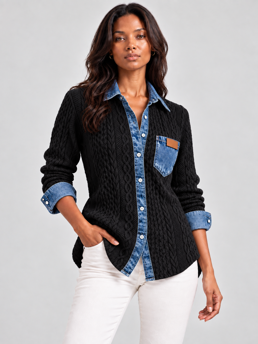 Monique™ | Veste en maille avec détails denim