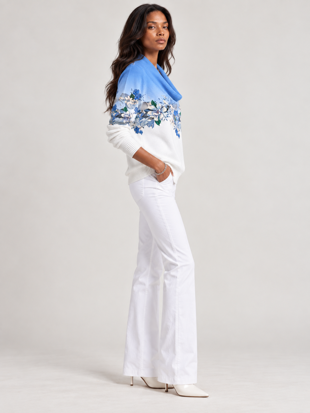 Albane™ | Pull floral avec col roulé