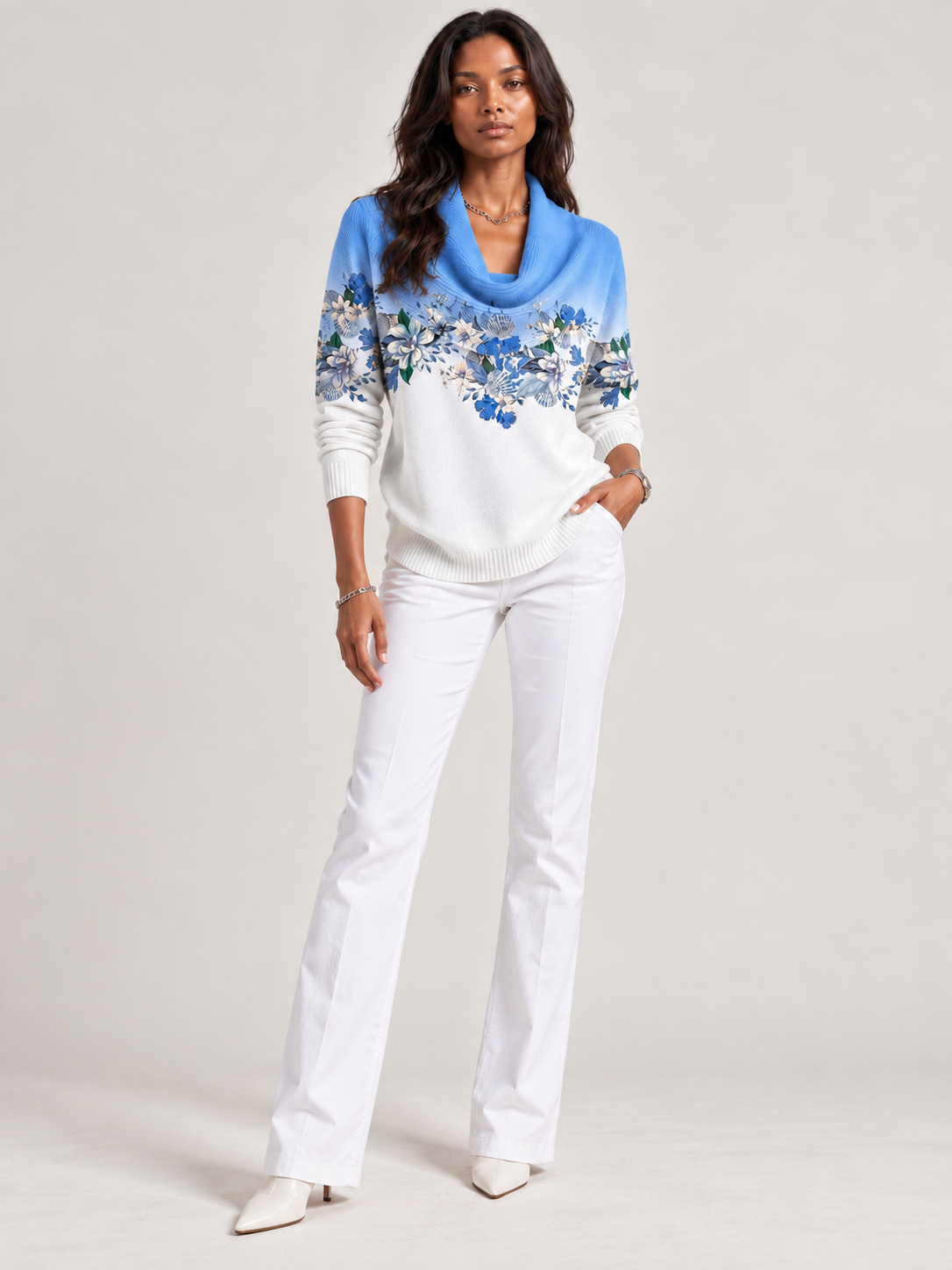 Albane™ | Pull floral avec col roulé