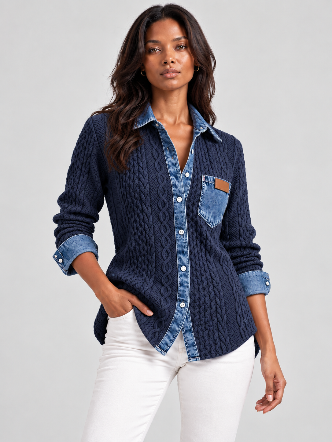 Monique™ | Veste en maille avec détails denim