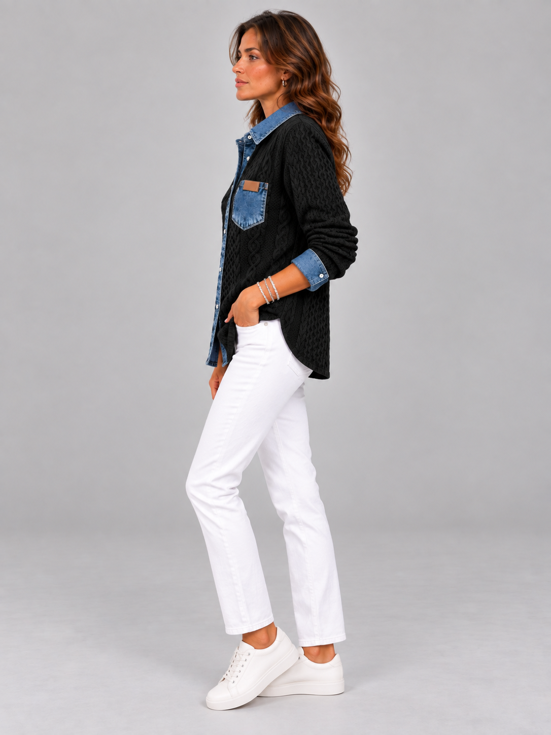 Monique™ | Veste en maille avec détails denim