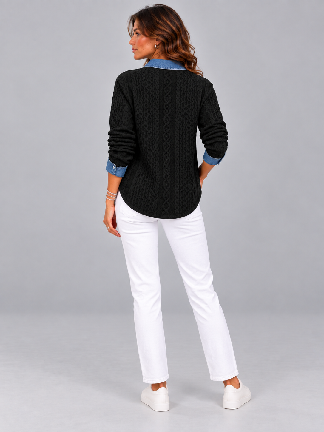 Monique™ | Veste en maille avec détails denim