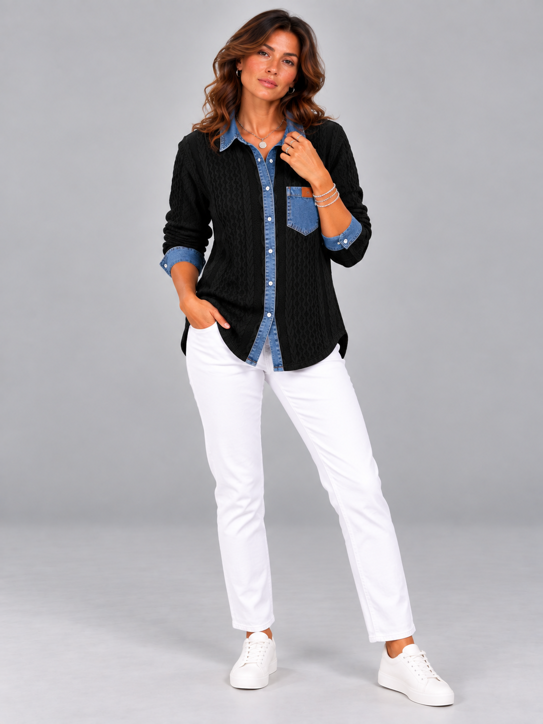 Monique™ | Veste en maille avec détails denim