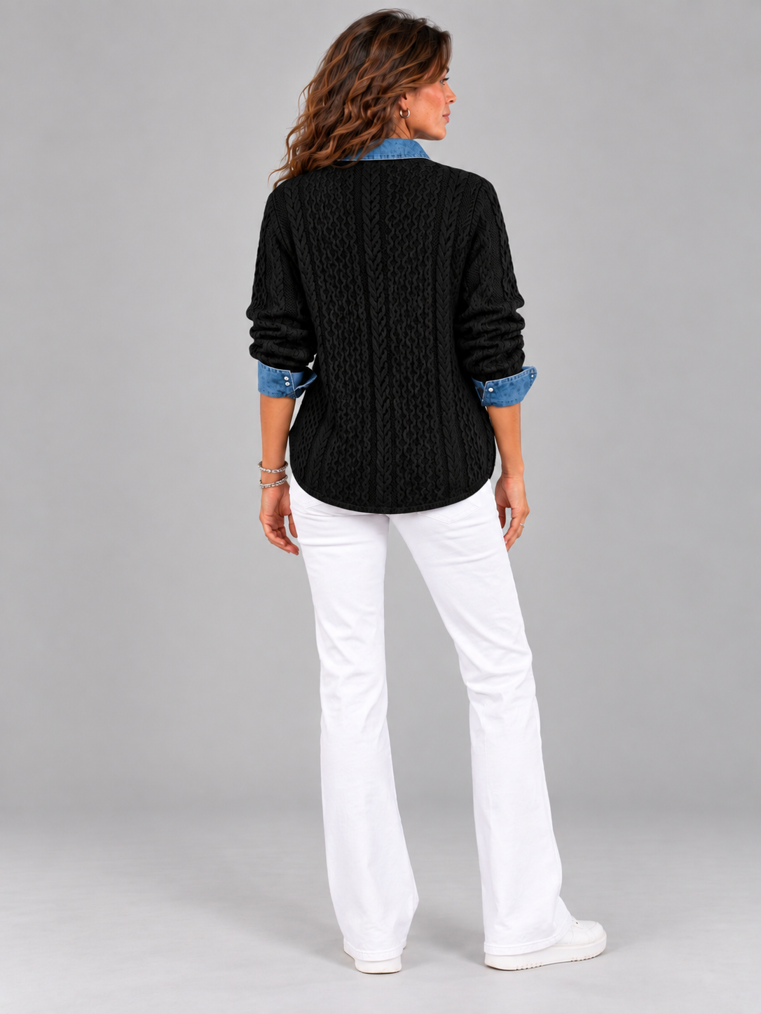 Monique™ | Veste en maille avec détails denim