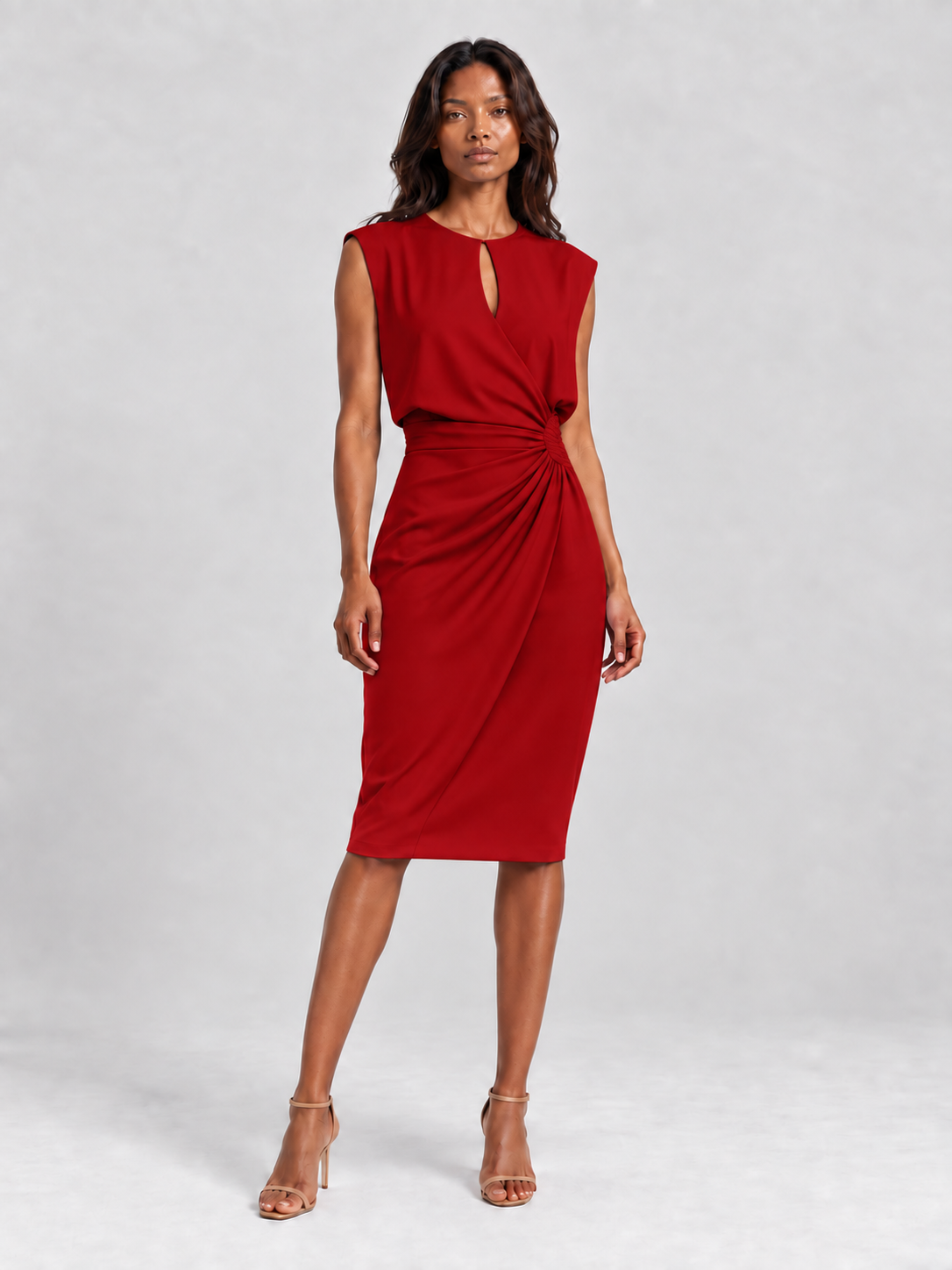 Robe drapée sans manches à détail plissé et encolure goutte